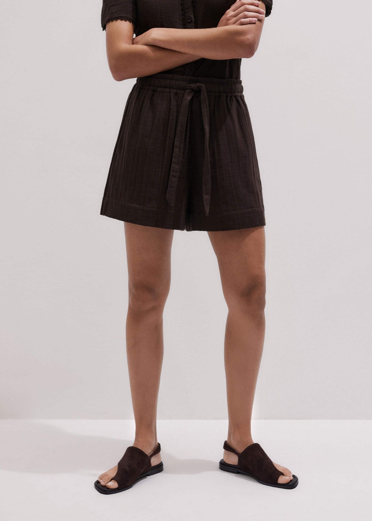 ME+EM Clothing Brown Cheesecloth Summer Short