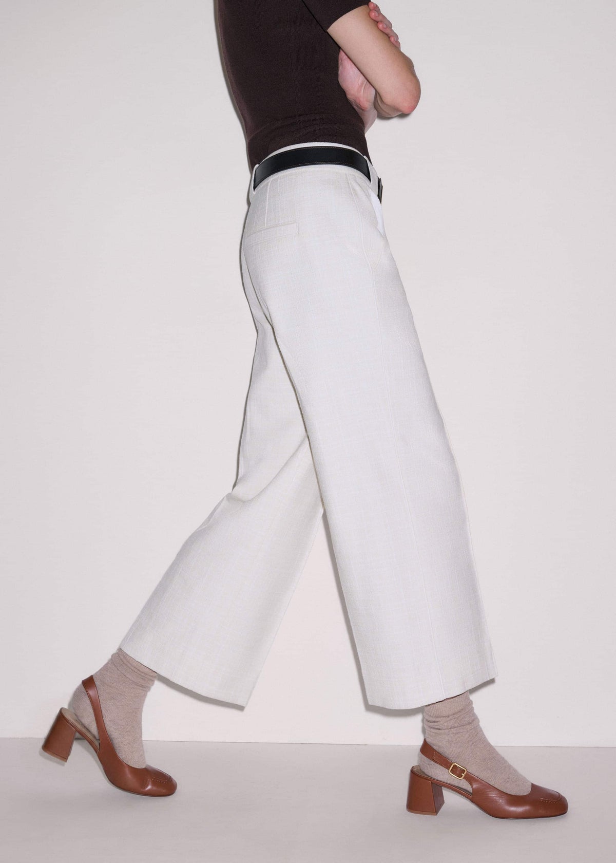 ME+EM Clothing Ivory Textured Straight Crop Pant