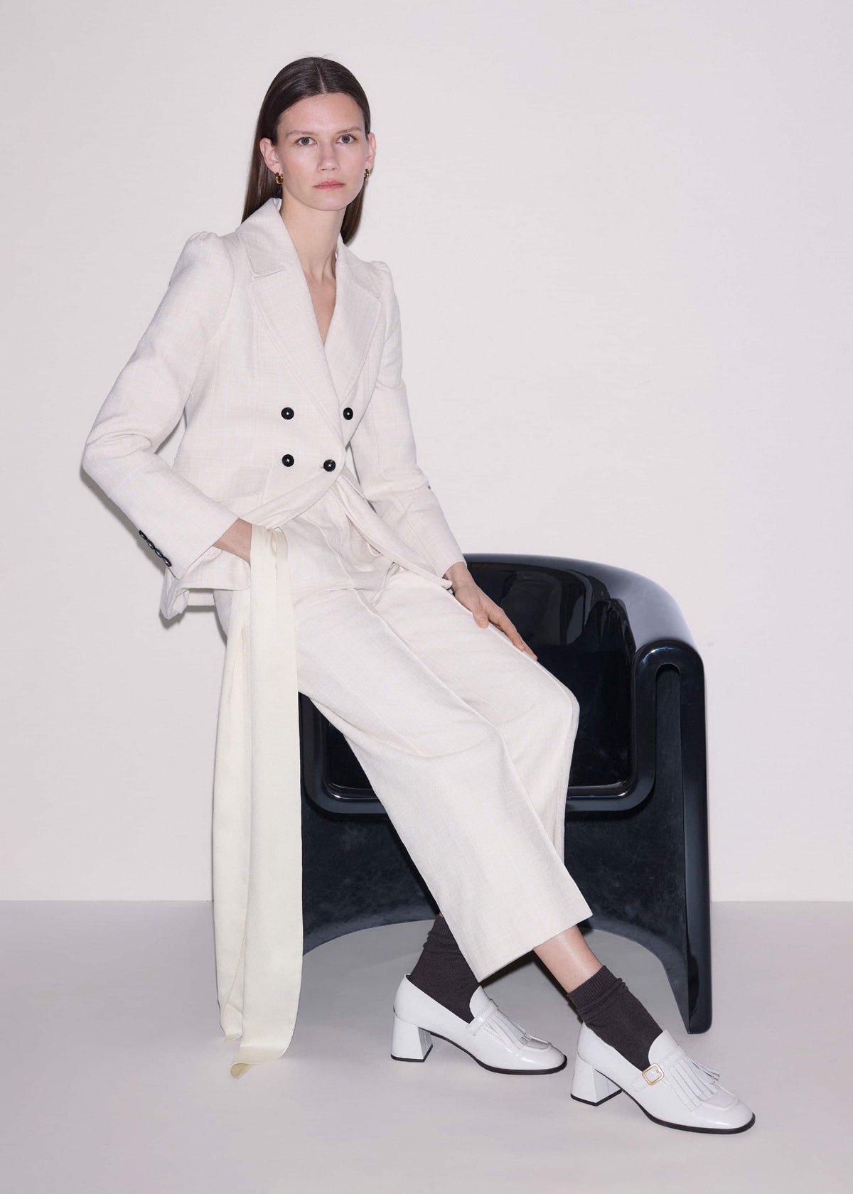 ME+EM Clothing Ivory Textured Straight Crop Pant
