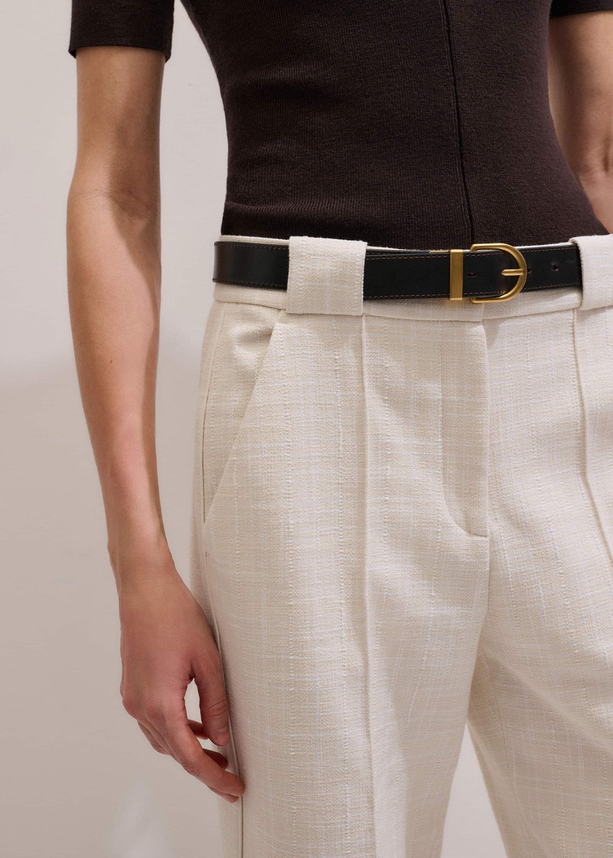 ME+EM Clothing Ivory Textured Straight Crop Pant