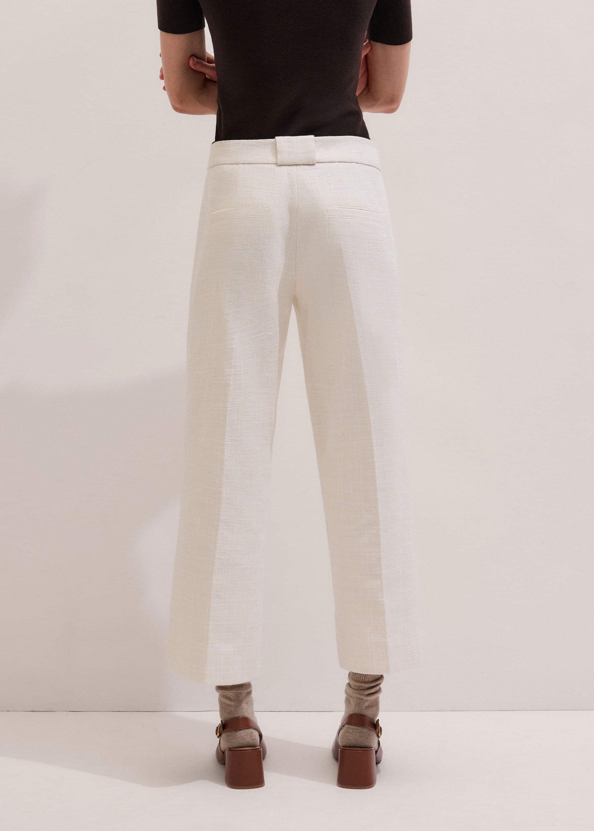 ME+EM Clothing Ivory Textured Straight Crop Pant