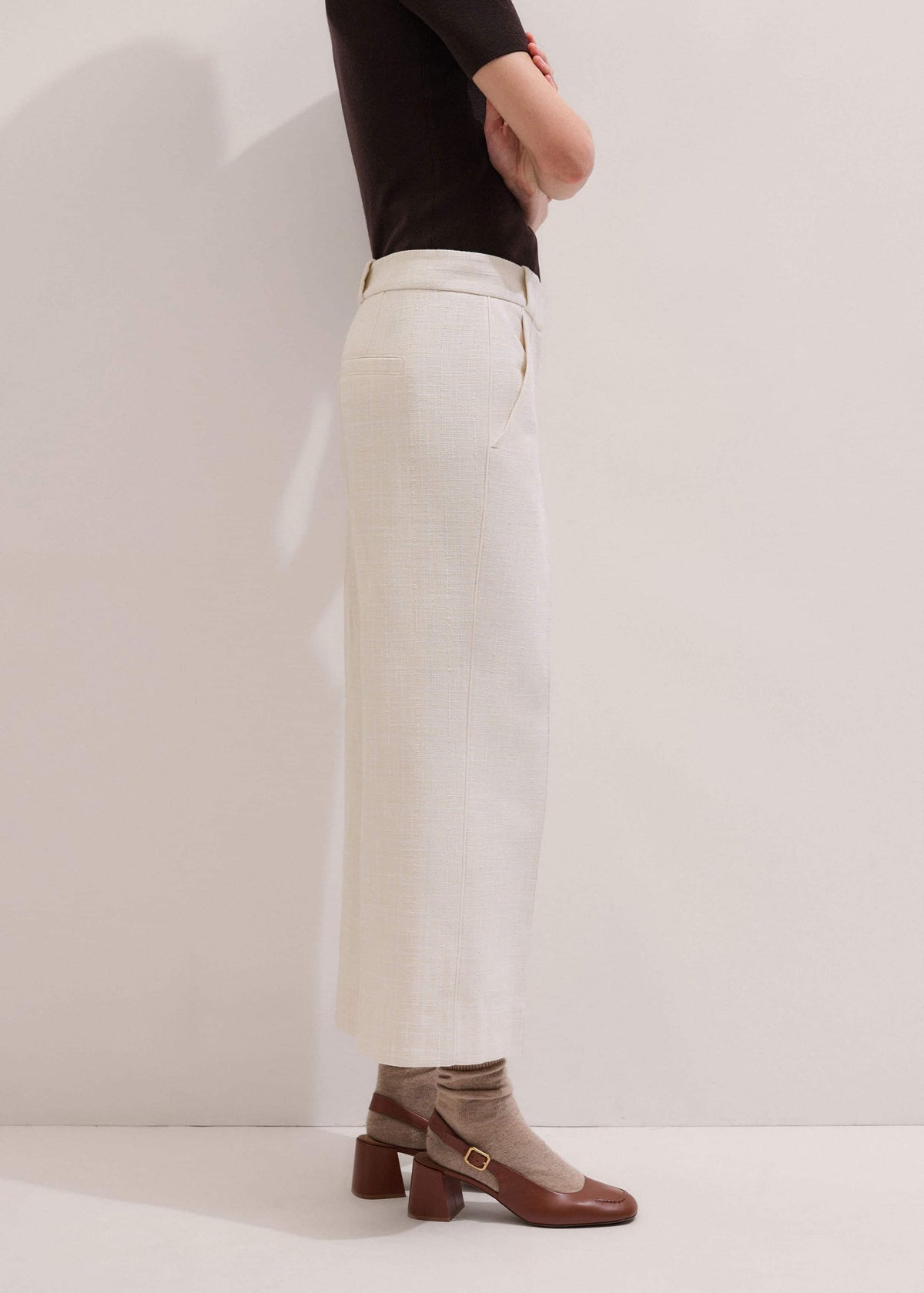 ME+EM Clothing Ivory Textured Straight Crop Pant