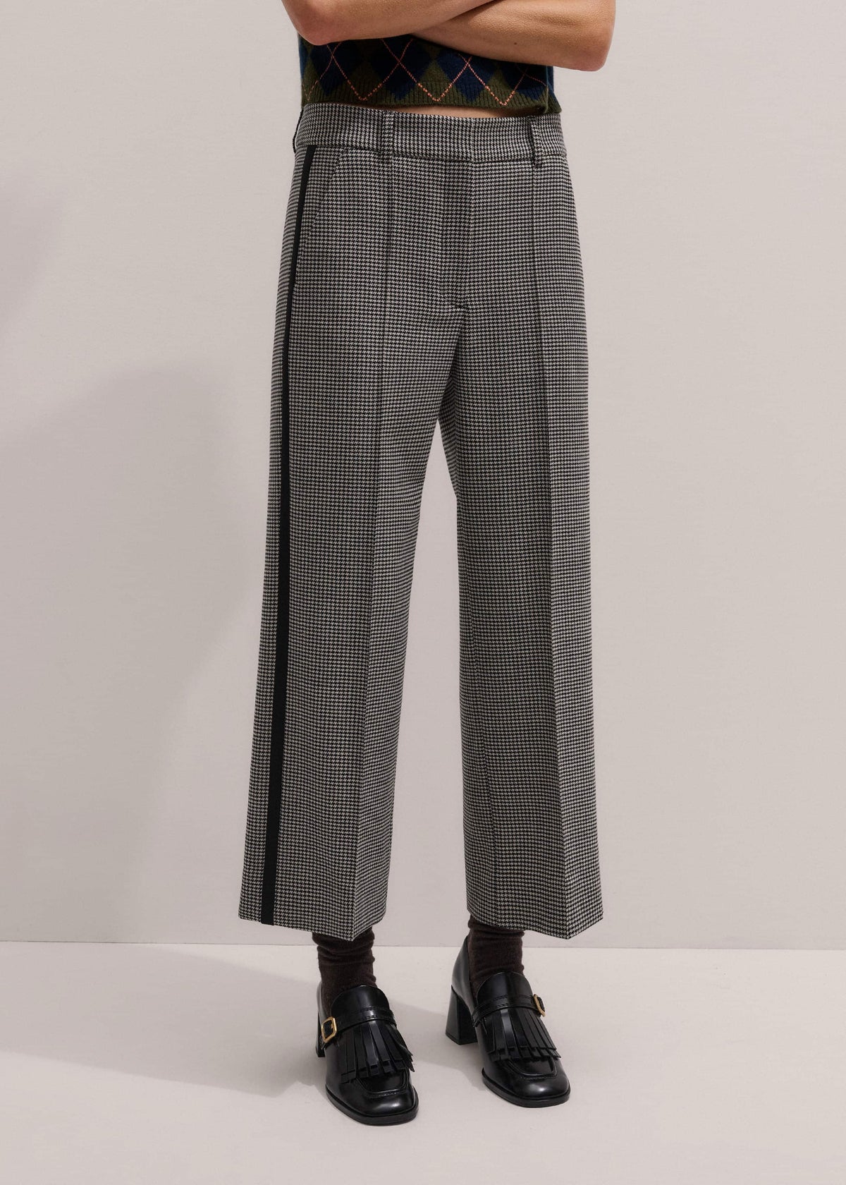 ME+EM Clothing Ivory Houndstooth Straight Crop Trouser