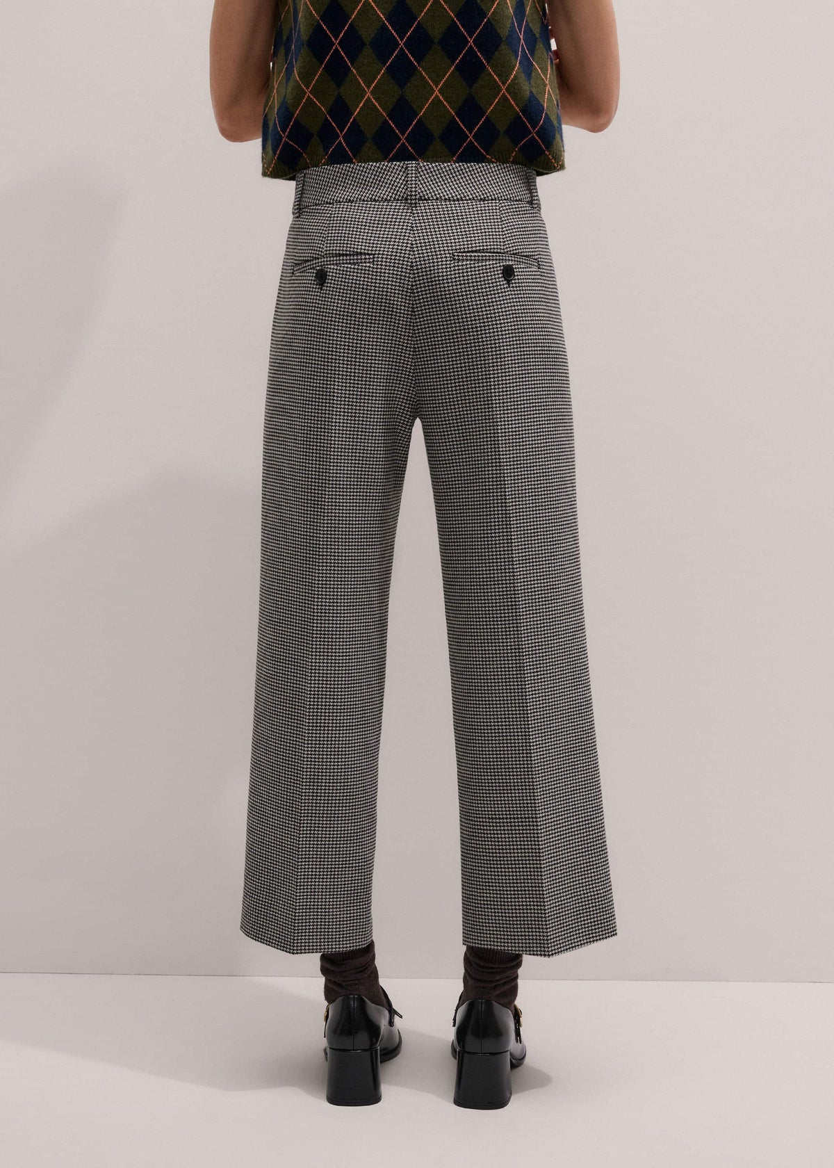 ME+EM Clothing Ivory Houndstooth Straight Crop Trouser