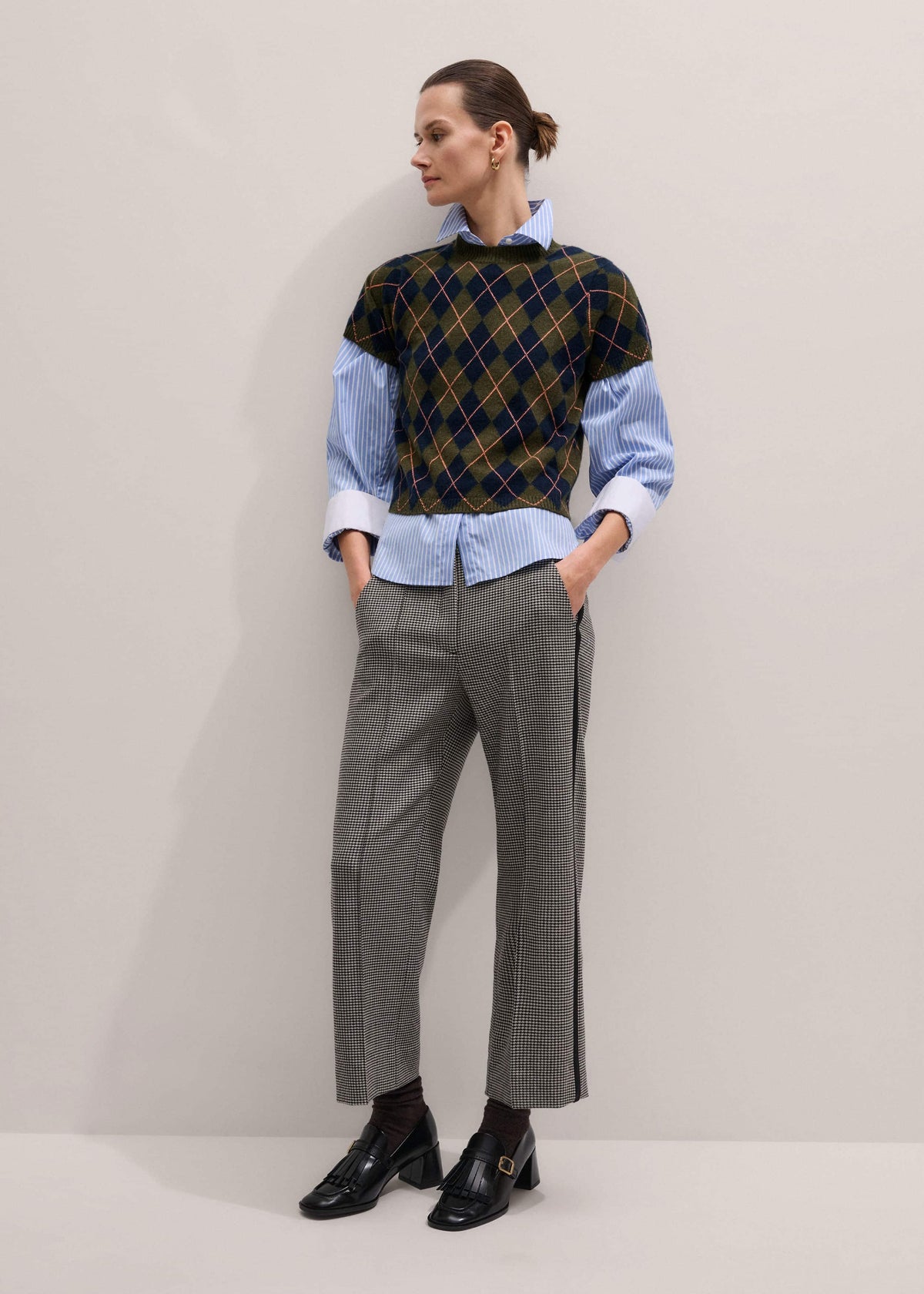ME+EM Clothing Ivory Houndstooth Straight Crop Trouser