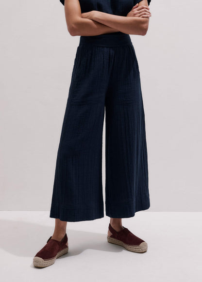 ME+EM Clothing Navy Cheesecloth Cropped Wide-Leg Pant