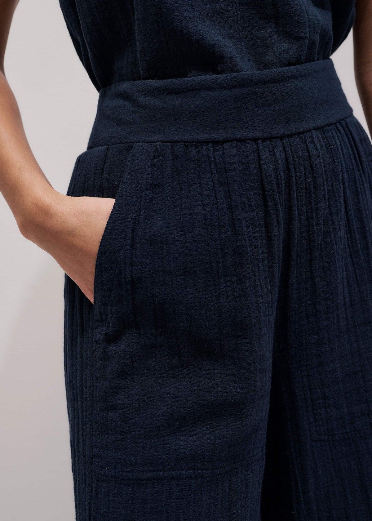 ME+EM Clothing Navy Cheesecloth Cropped Wide-Leg Pant