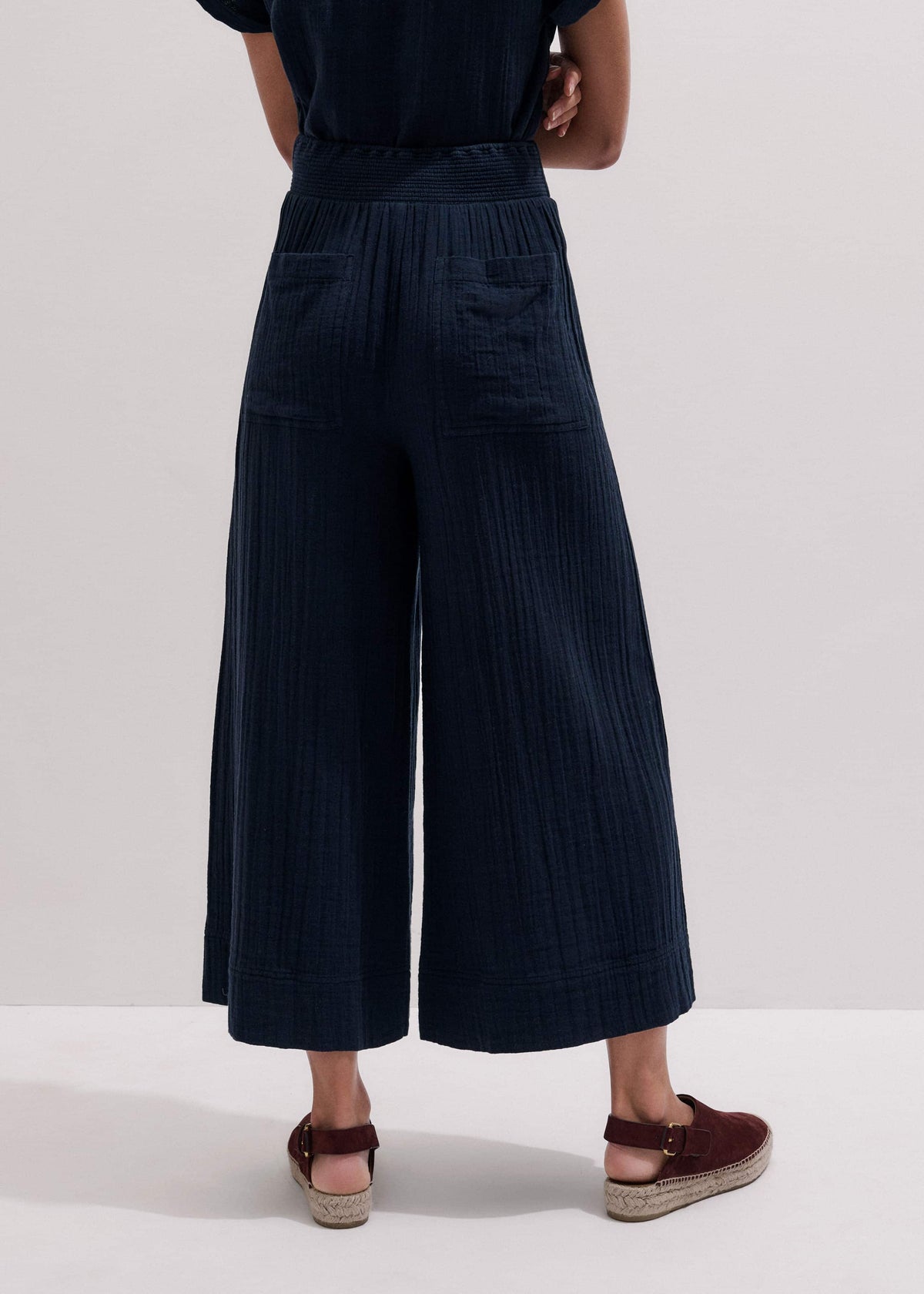 ME+EM Clothing Navy Cheesecloth Cropped Wide-Leg Pant
