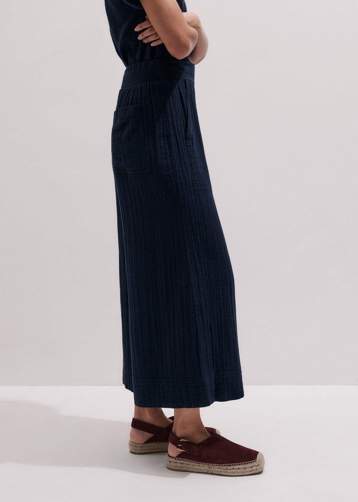 ME+EM Clothing Navy Cheesecloth Cropped Wide-Leg Pant