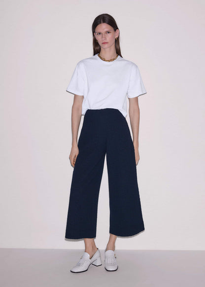 ME+EM Clothing Navy Curling Cross Jacquard Cropped Pant