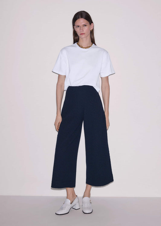 ME+EM Clothing Navy Curling Cross Jacquard Cropped Pant