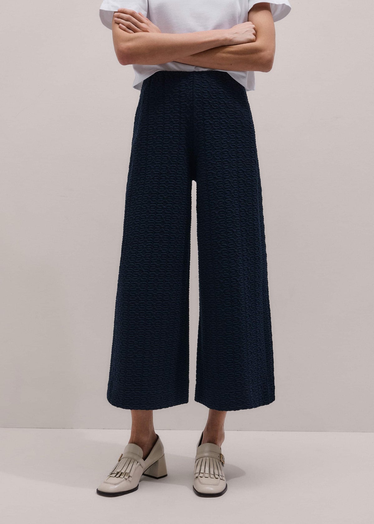 ME+EM Clothing Navy Curling Cross Jacquard Cropped Pant