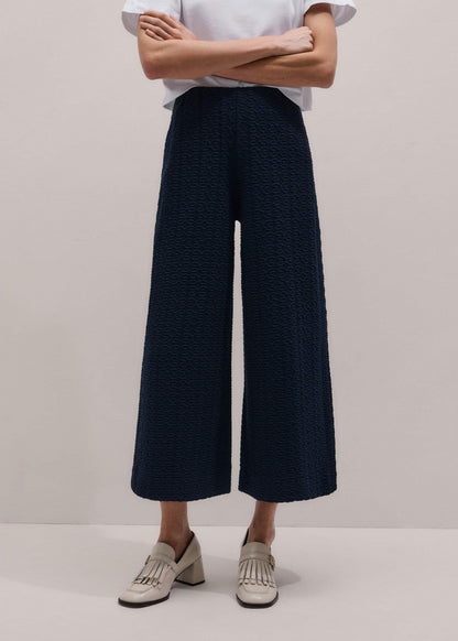 ME+EM Clothing Navy Curling Cross Jacquard Cropped Pant