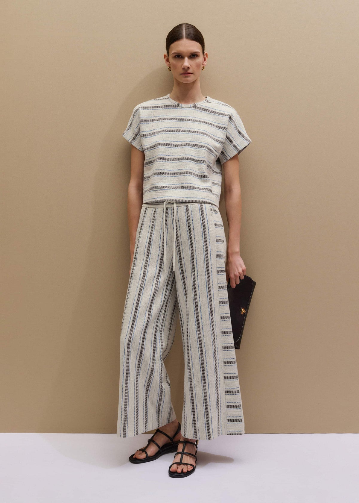 ME+EM Clothing Cream Stripe Crop Track Pant