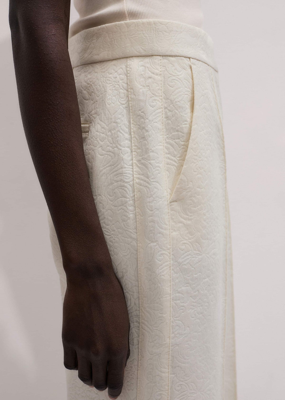 ME+EM Clothing Ivory Luxe Jacquard Straight Crop Pant