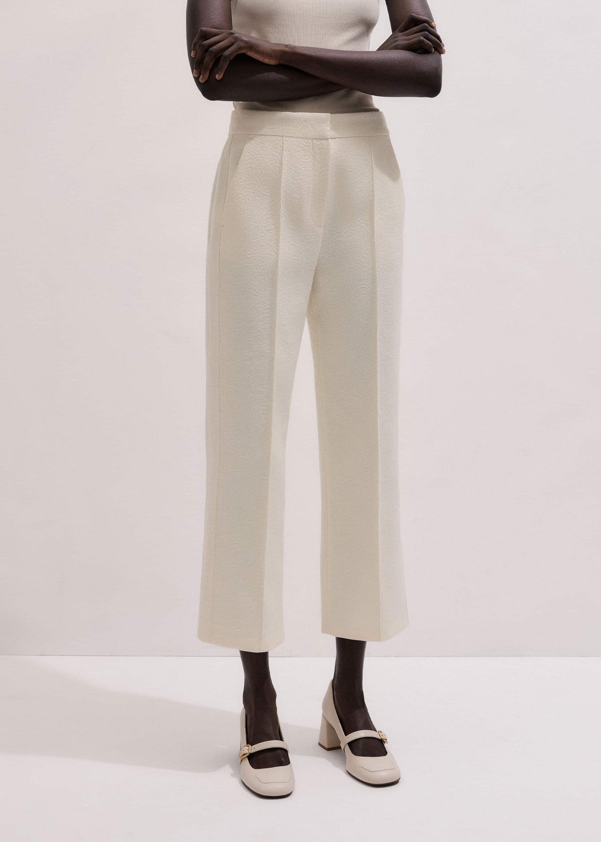 ME+EM Clothing Ivory Luxe Jacquard Straight Crop Pant