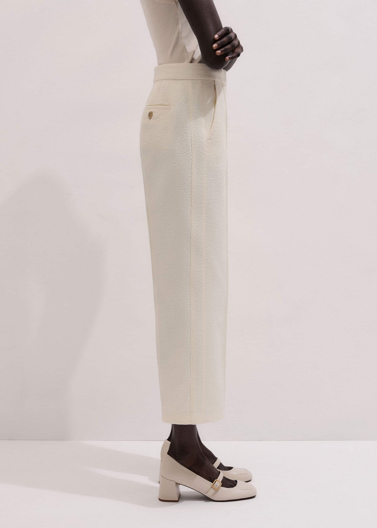 ME+EM Clothing Ivory Luxe Jacquard Straight Crop Pant