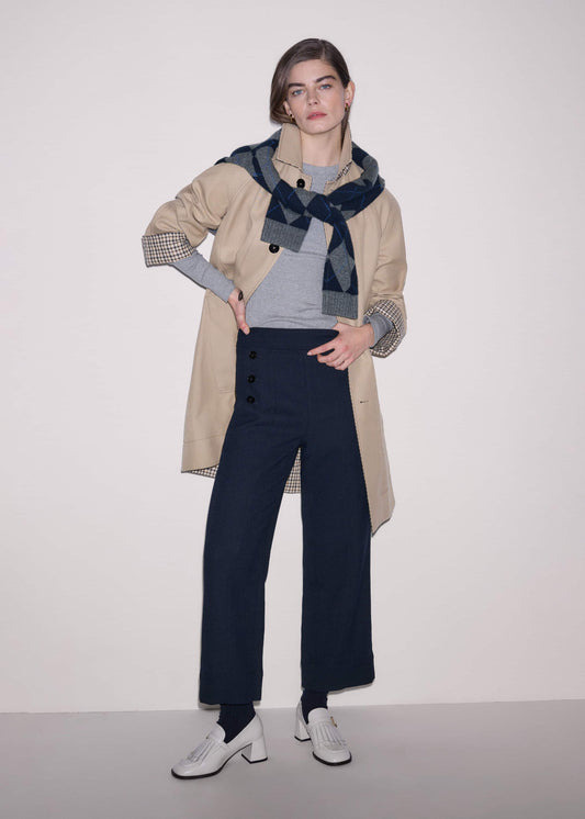 ME+EM Clothing Navy Button Front Straight Crop Pant