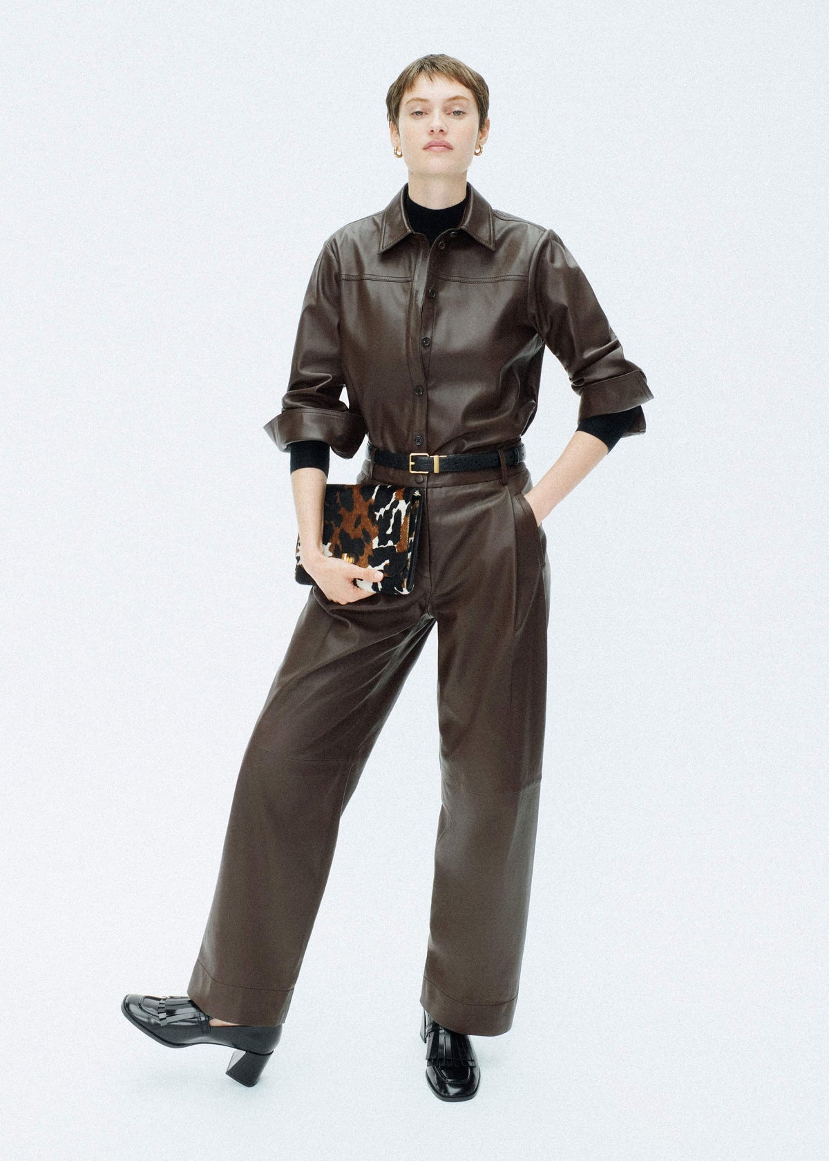 ME+EM Clothing Brown Leather Clever Tapered Pant
