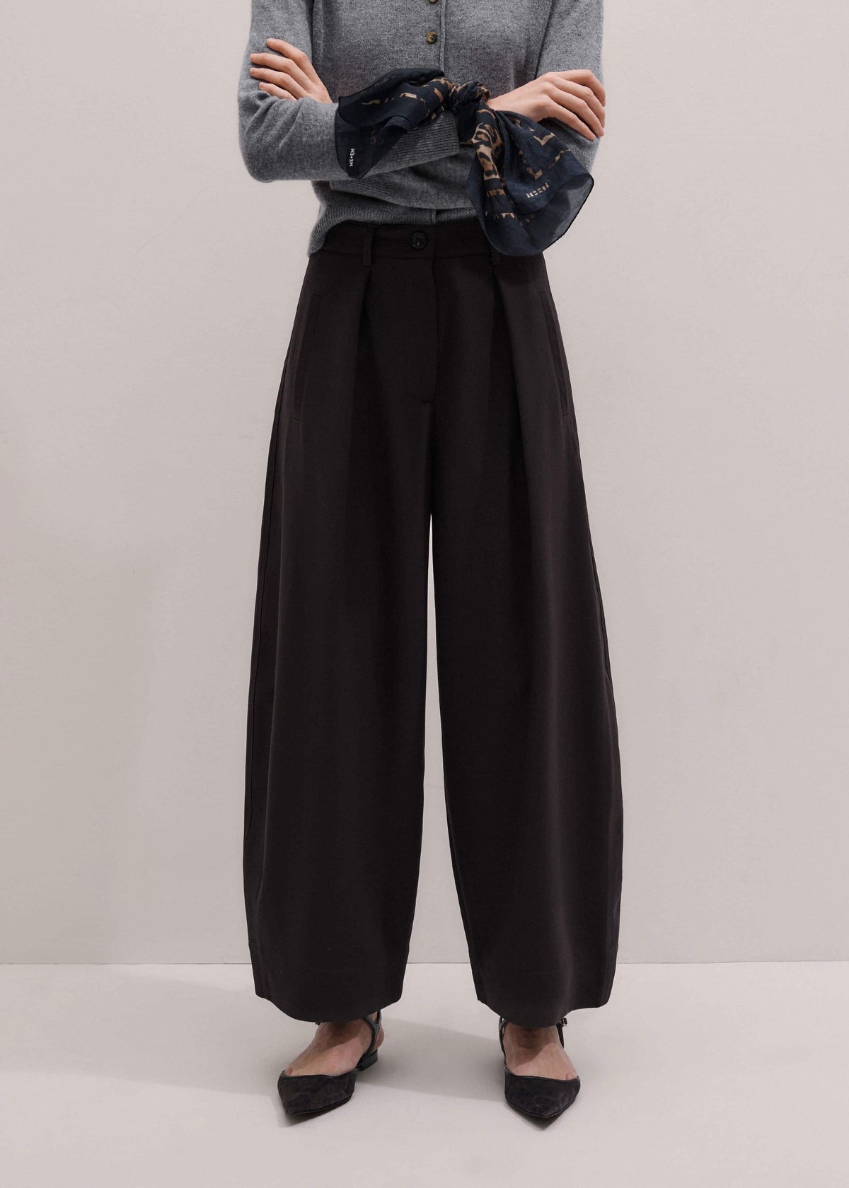 ME+EM Clothing Brown Barrel-Leg Pant