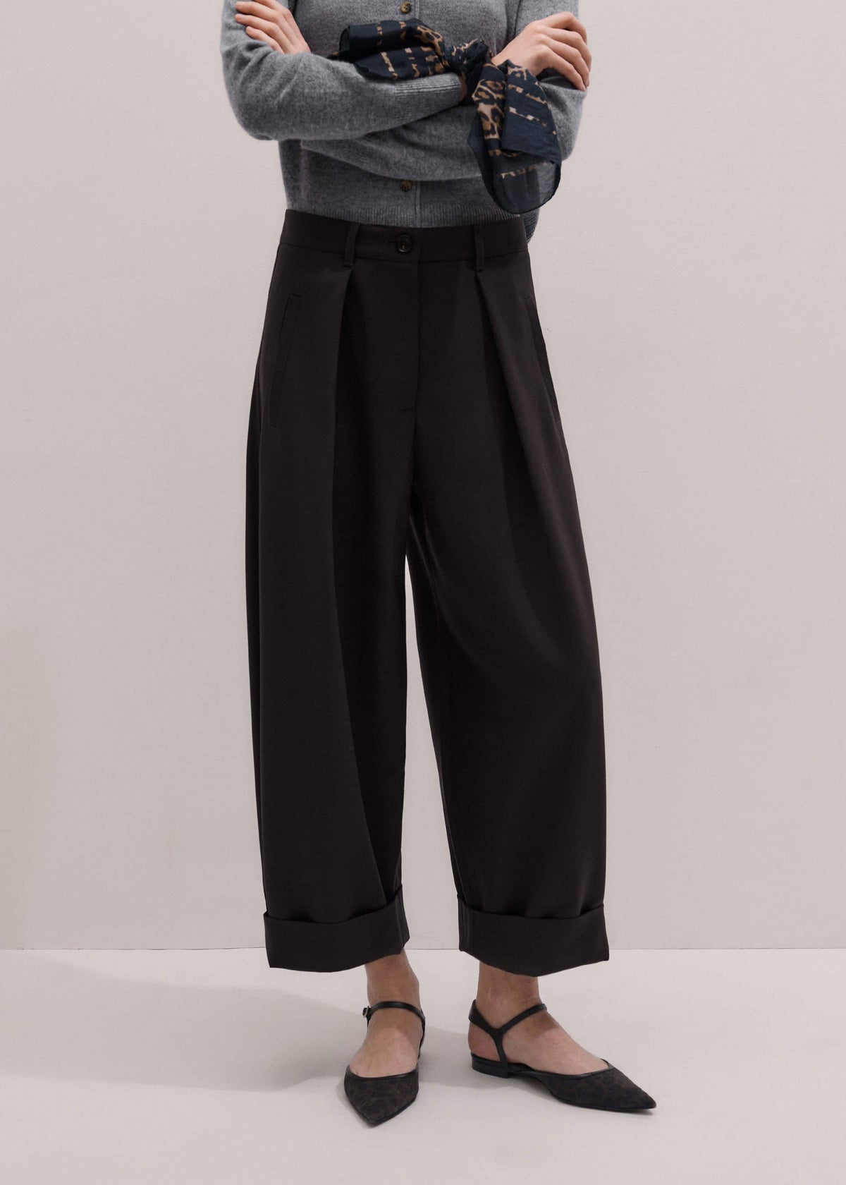 ME+EM Clothing Brown Barrel-Leg Pant