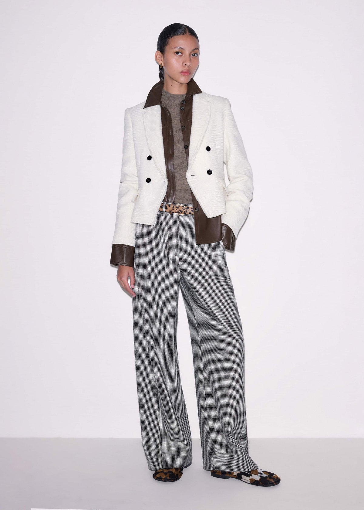 ME+EM Clothing Ivory Houndstooth Extreme Tapered Pant
