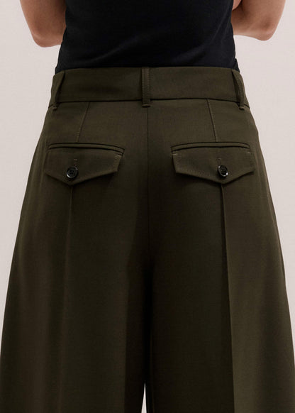 ME+EM Clothing Olive Green Pintuck Tapered Pant