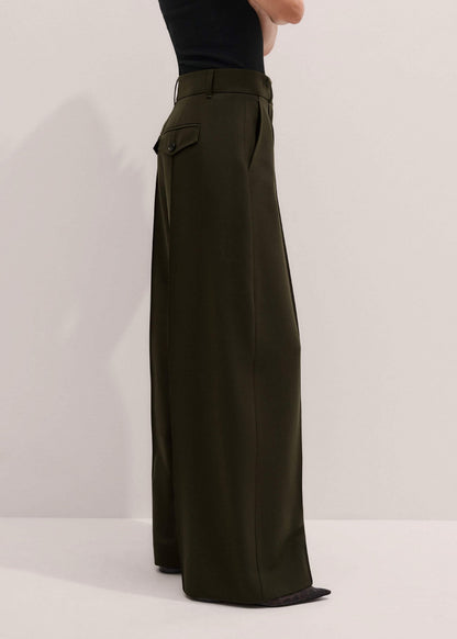 ME+EM Clothing Olive Green Pintuck Tapered Pant