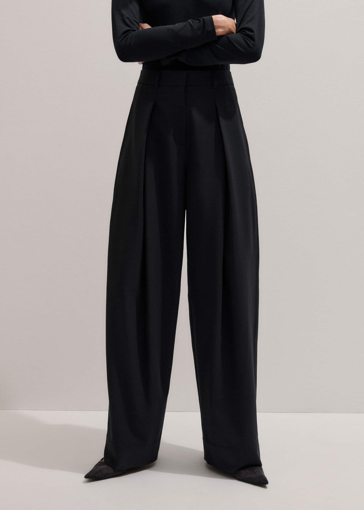 ME+EM Clothing Black Wool Exaggerated Tapered Pleat Pant