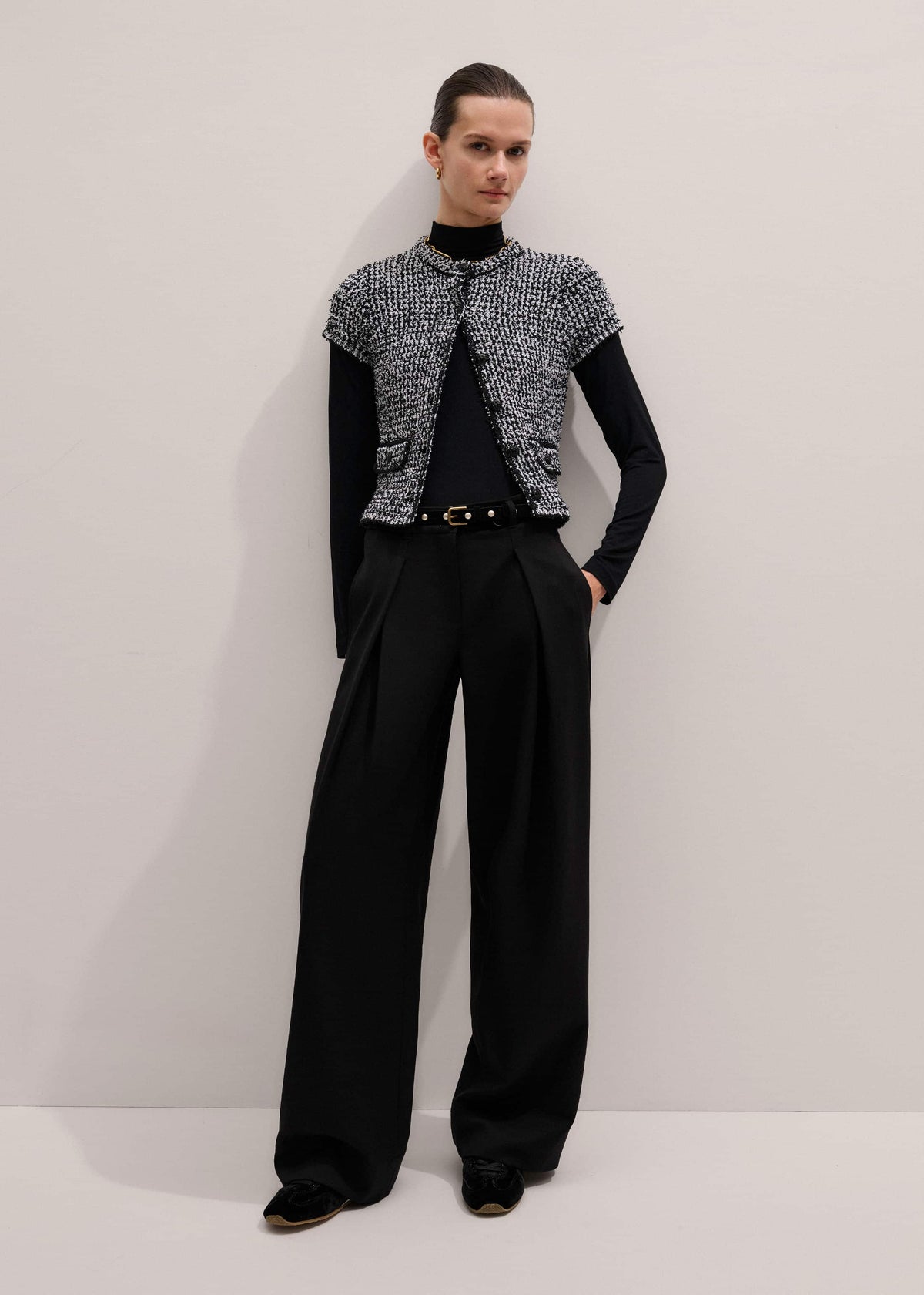 ME+EM Clothing Black Wool Exaggerated Tapered Pleat Pant