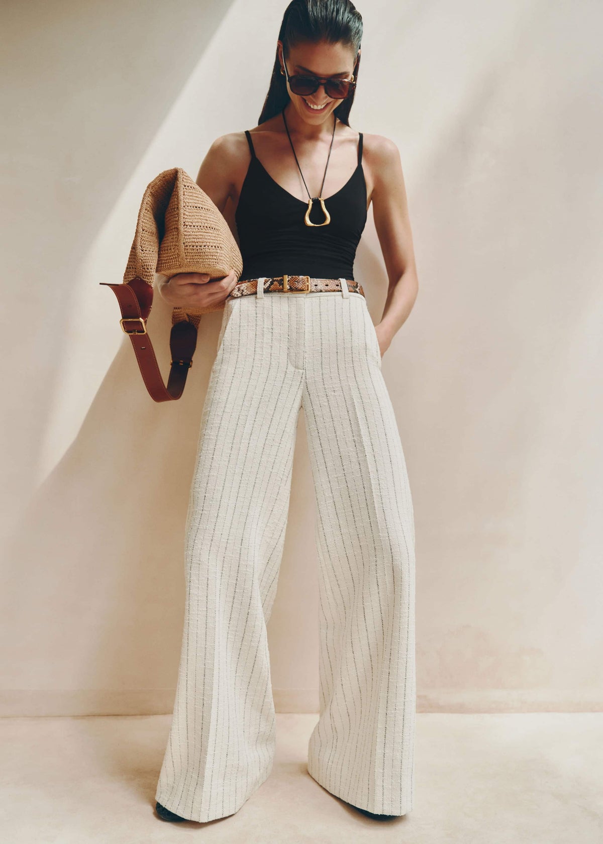 ME+EM Clothing Ivory Striped Leg Elongator Pant