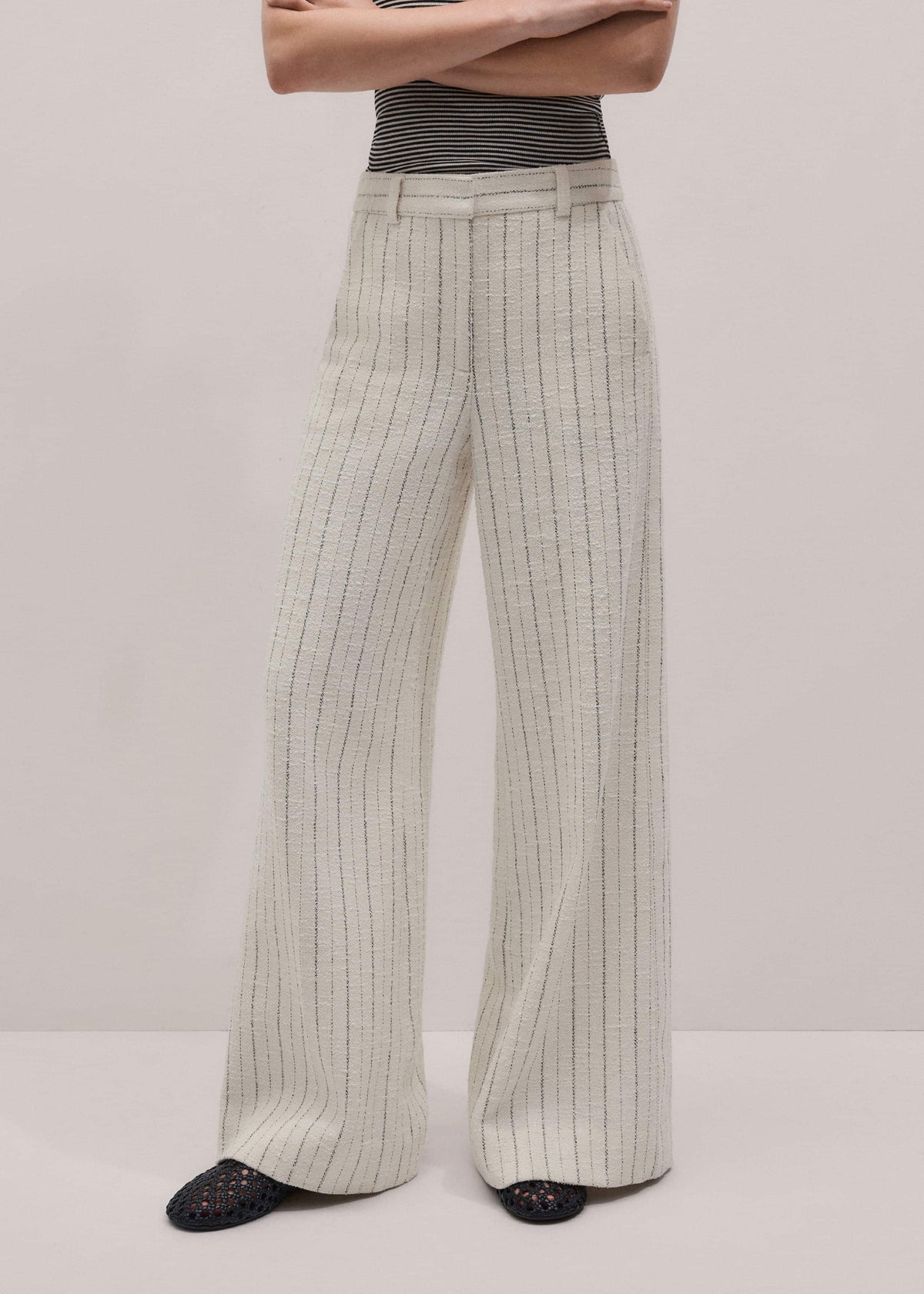 ME+EM Clothing Ivory Striped Leg Elongator Pant