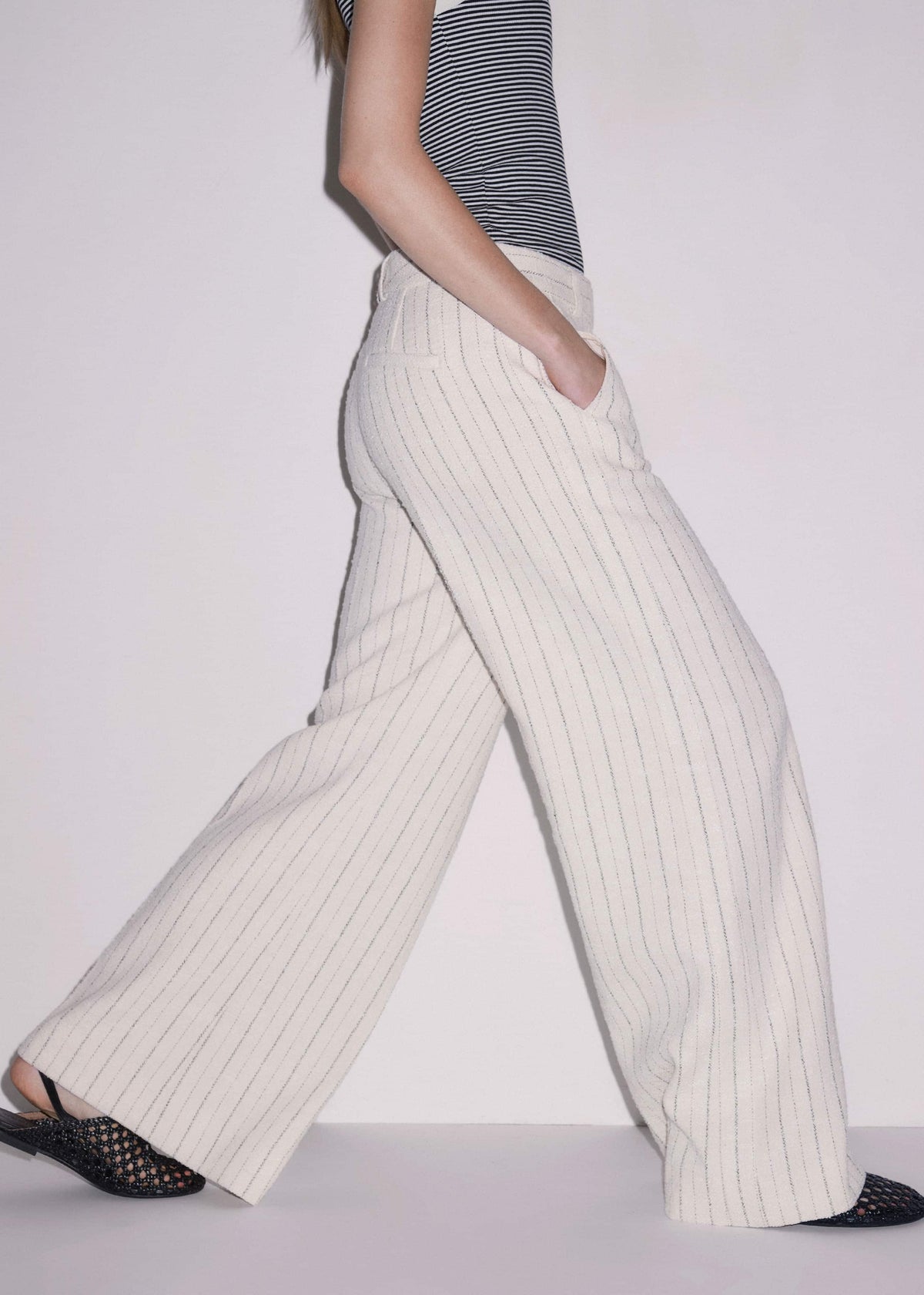 ME+EM Clothing Ivory Striped Leg Elongator Pant