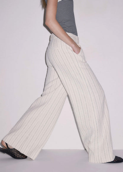 ME+EM Clothing Ivory Striped Leg Elongator Pant