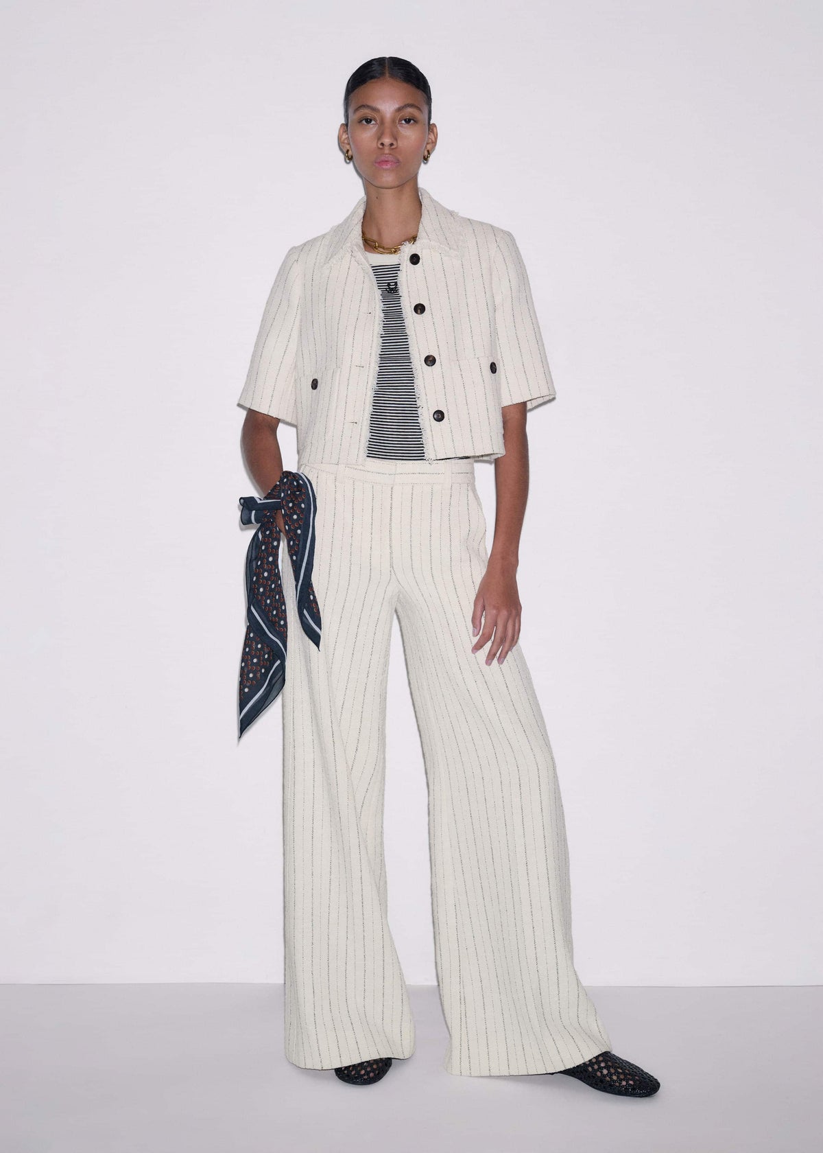 ME+EM Clothing Ivory Striped Leg Elongator Pant