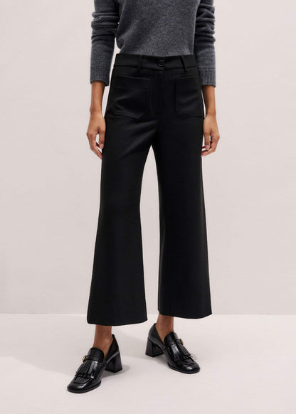 ME+EM Clothing Black Stretch Twill Patch Pocket Cropped Kick-Flare Pant