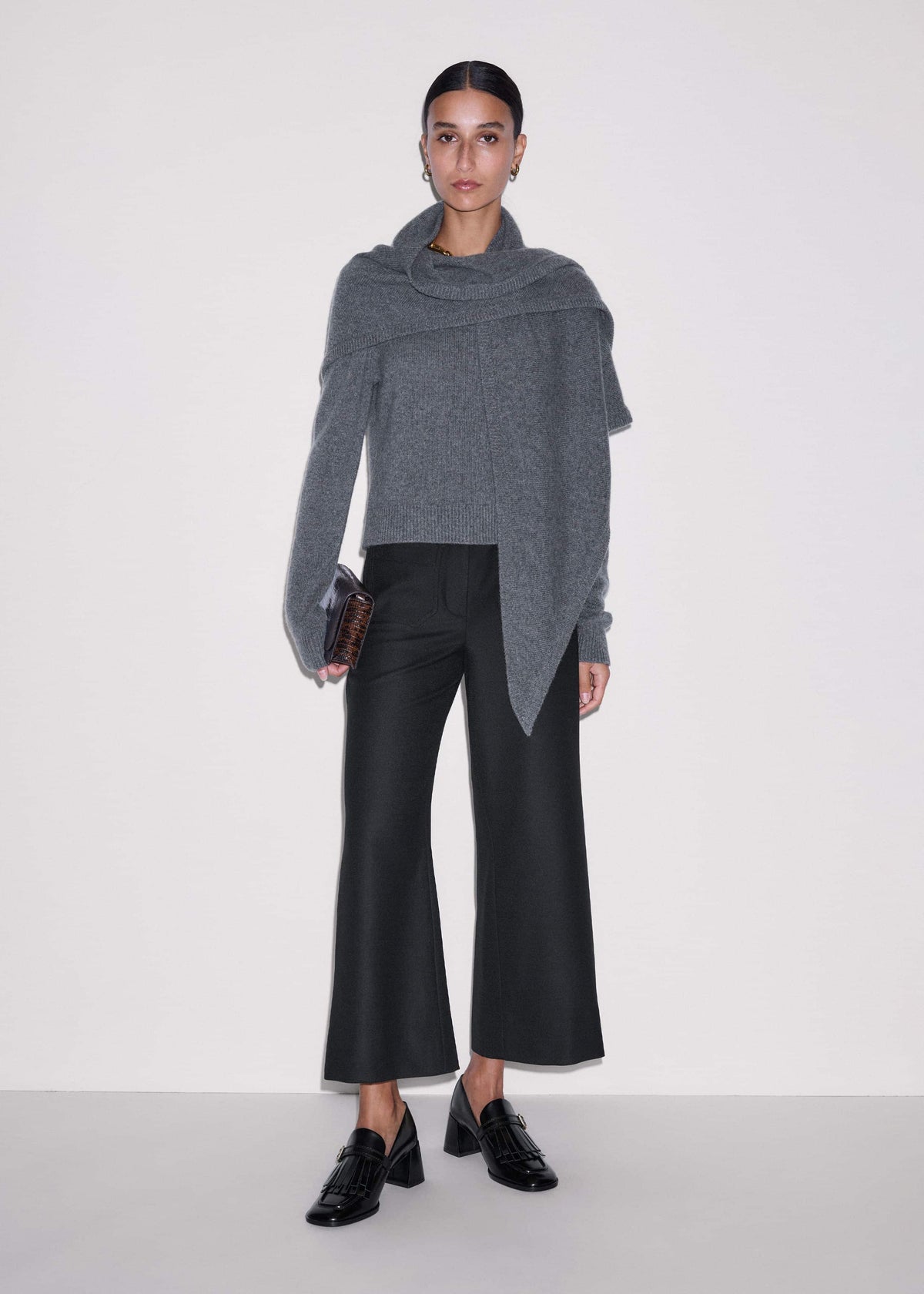 ME+EM Clothing Black Stretch Twill Patch Pocket Cropped Kick-Flare Pant