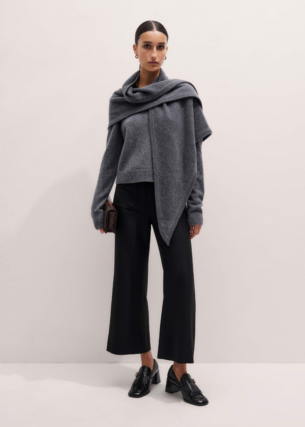ME+EM Clothing Black Stretch Twill Patch Pocket Cropped Kick-Flare Pant