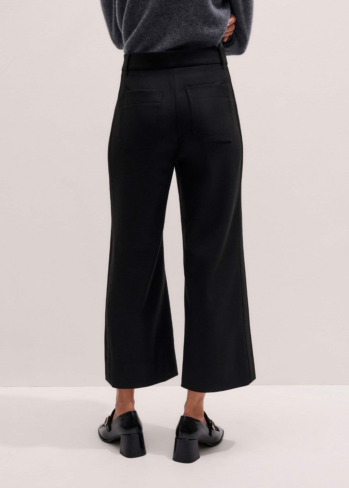 ME+EM Clothing Black Stretch Twill Patch Pocket Cropped Kick-Flare Pant
