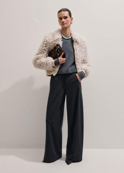 ME+EM Clothing Gray Herringbone Barrel-Leg Pant