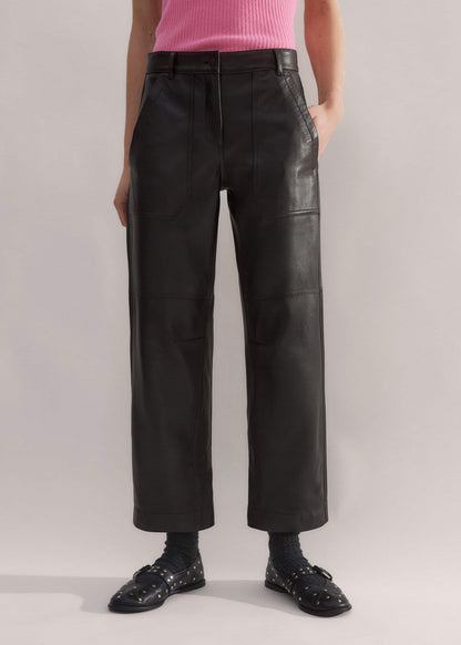 ME+EM Clothing Black Washed Leather Engineered-Leg Pant