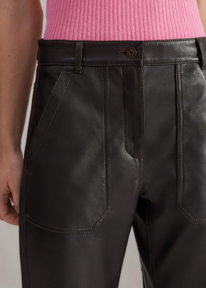 ME+EM Clothing Black Washed Leather Engineered-Leg Pant