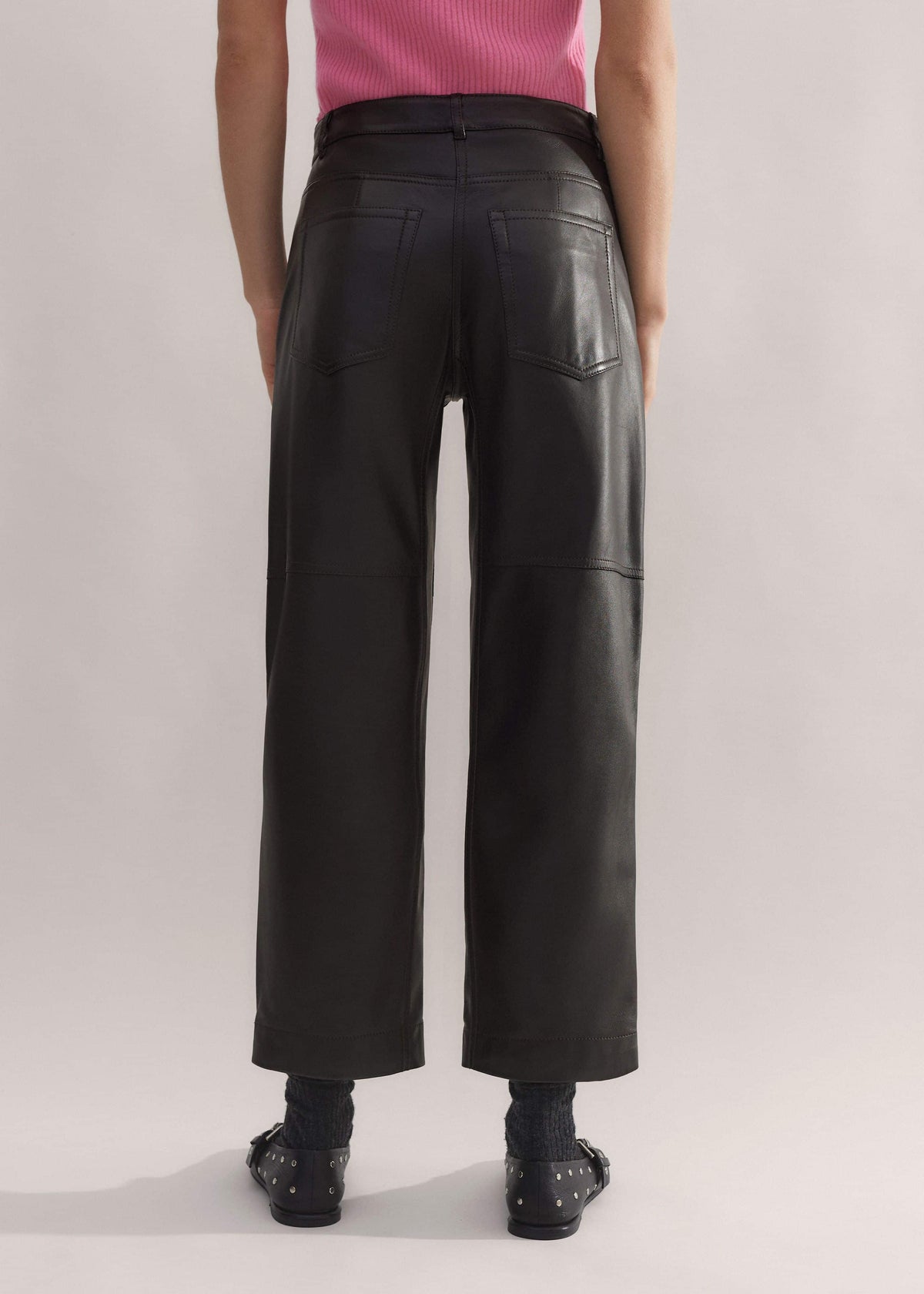 ME+EM Clothing Black Washed Leather Engineered-Leg Pant