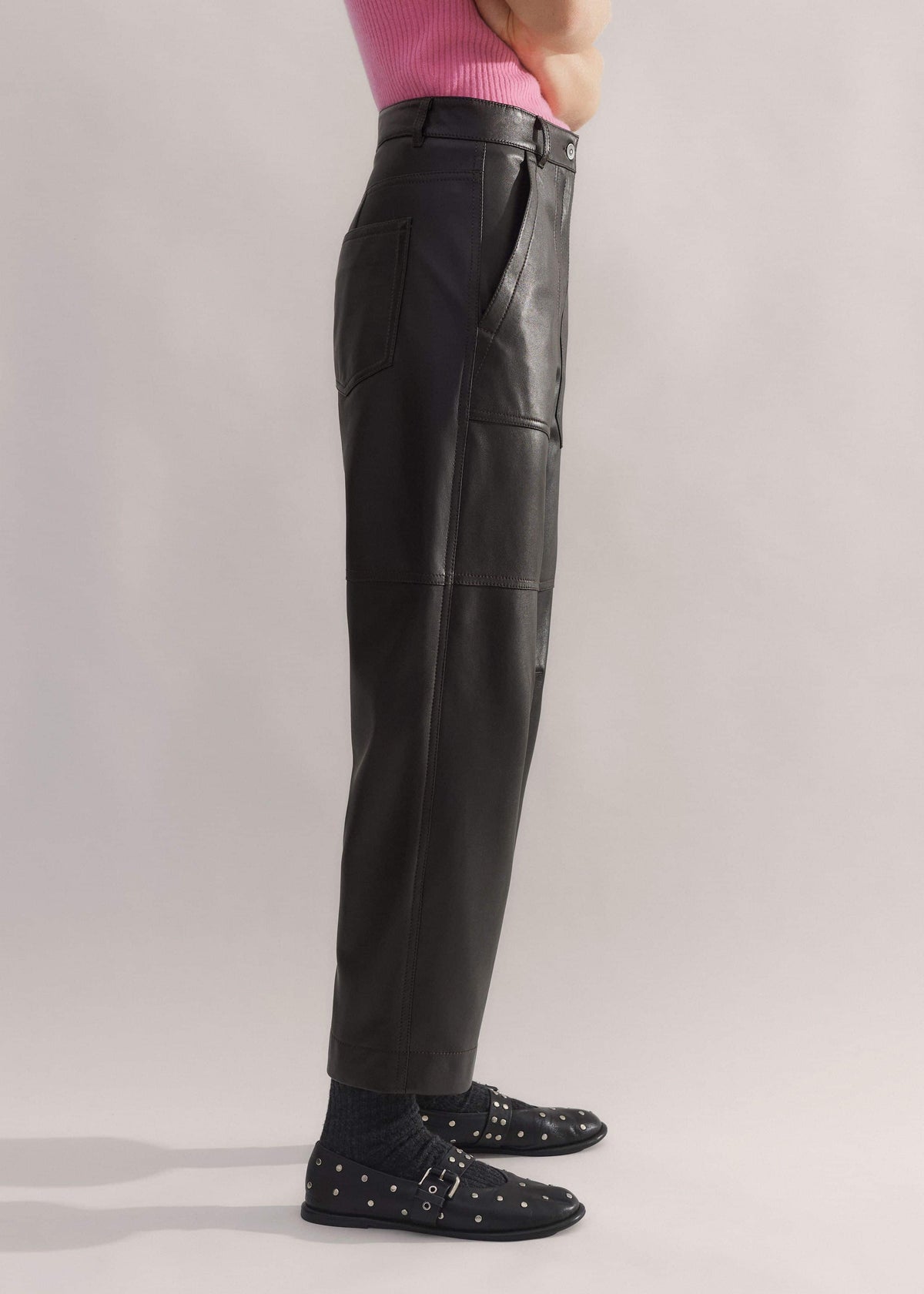 ME+EM Clothing Black Washed Leather Engineered-Leg Pant