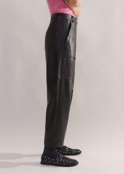 ME+EM Clothing Black Washed Leather Engineered-Leg Pant
