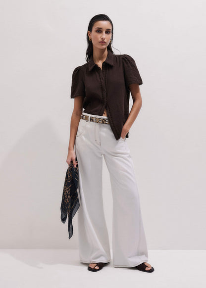 ME+EM Clothing Brown Cheesecloth Trim Detail Blouse