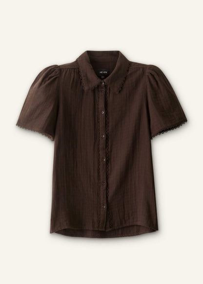 ME+EM Clothing Brown Cheesecloth Trim Detail Blouse