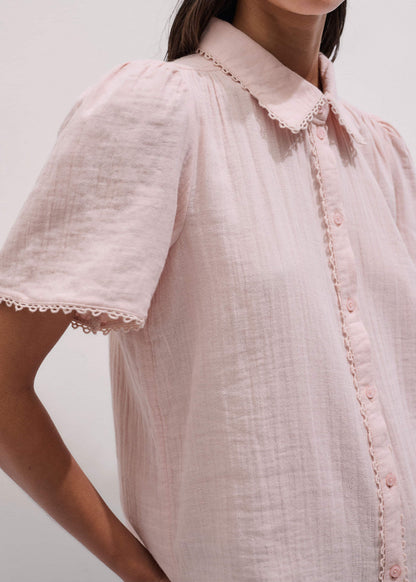 ME+EM Clothing Pink Cheesecloth Trim Detail Blouse
