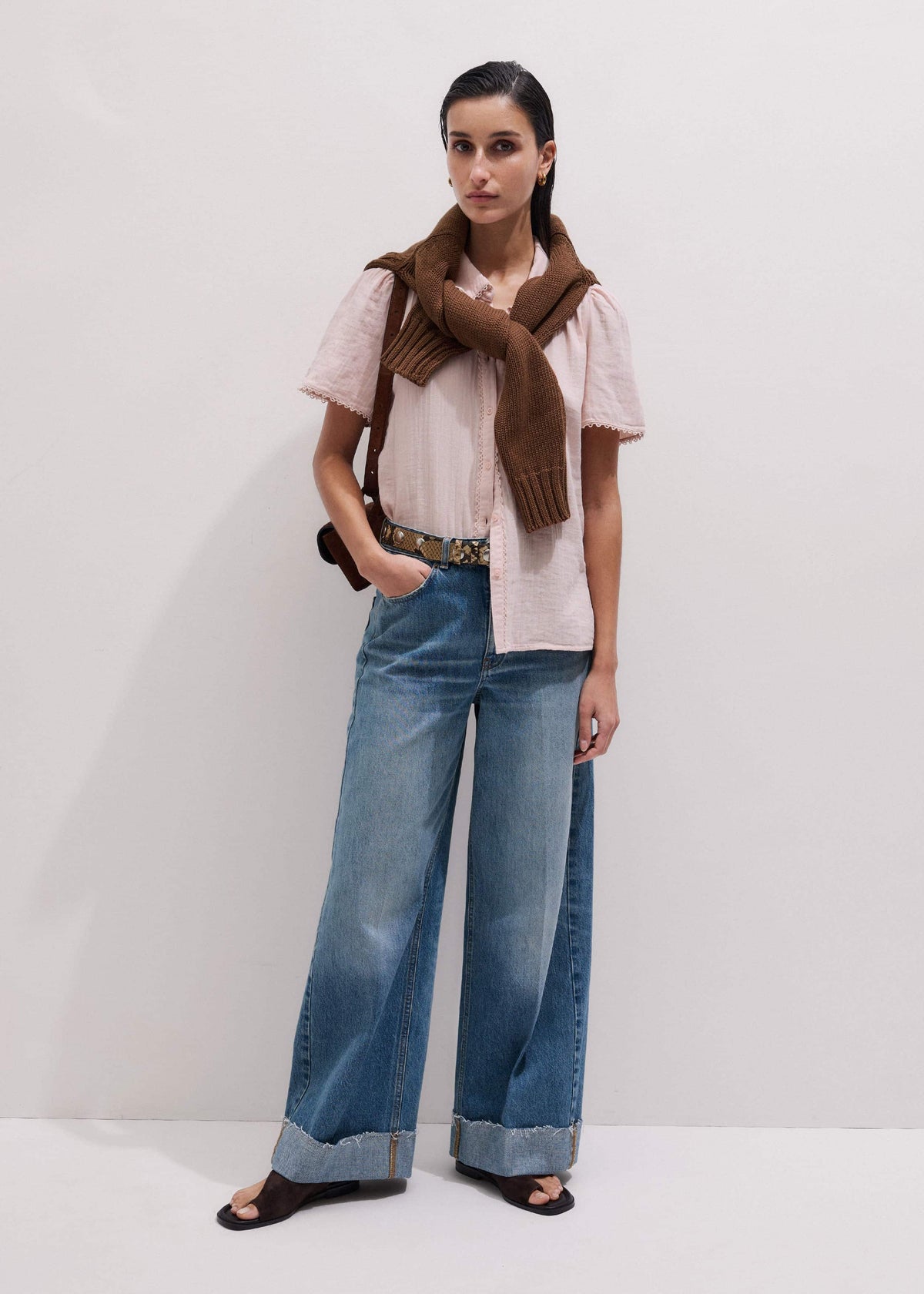 ME+EM Clothing Pink Cheesecloth Trim Detail Blouse