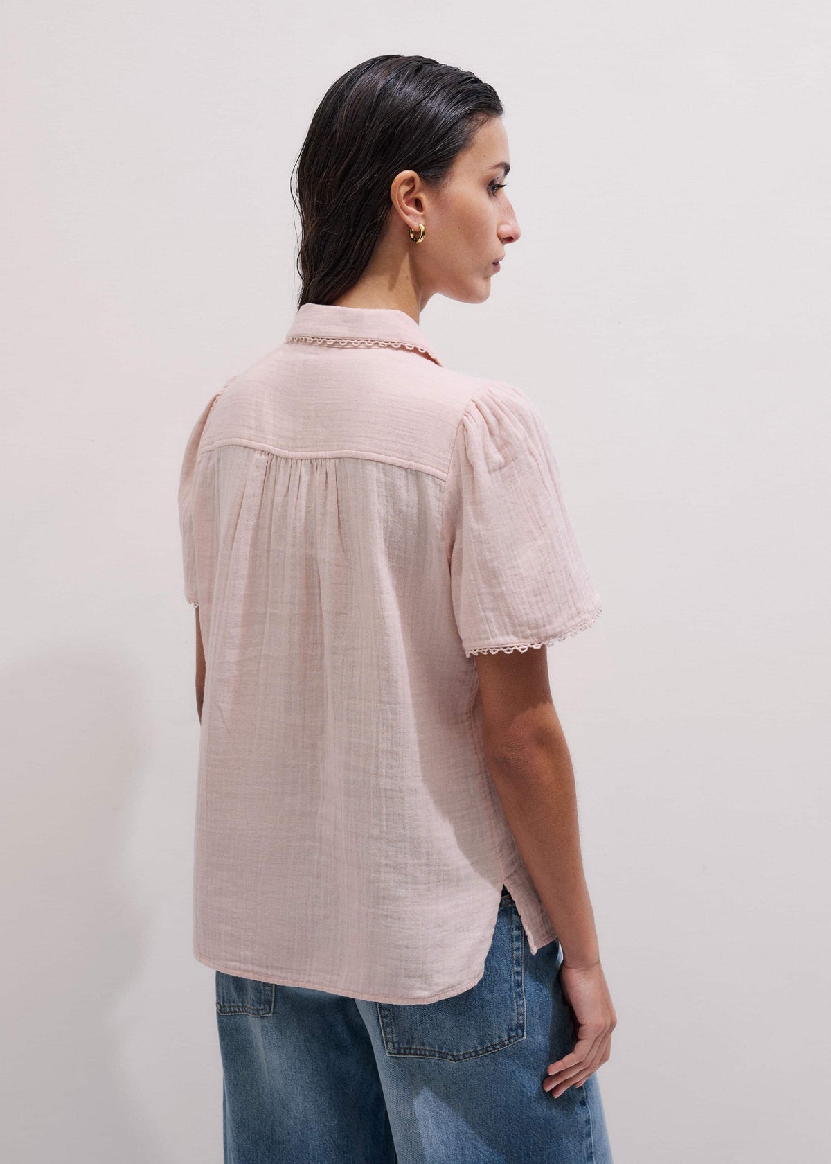 ME+EM Clothing Pink Cheesecloth Trim Detail Blouse